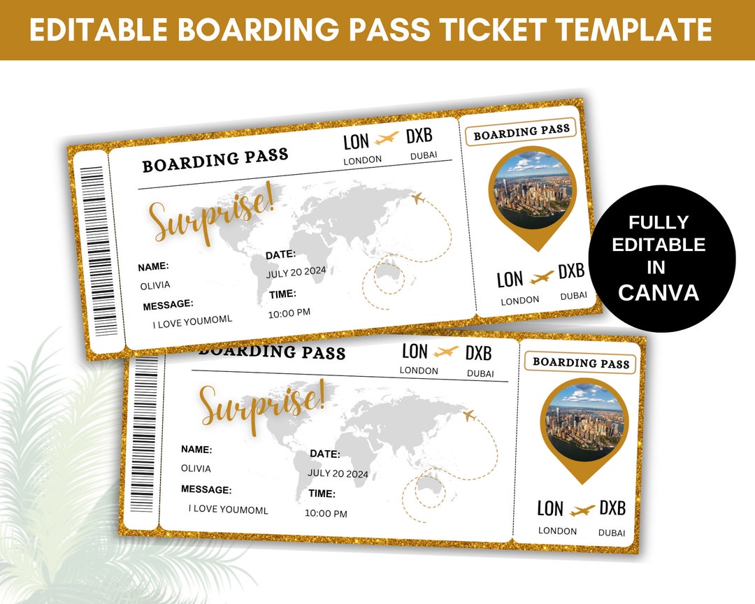 Boding Card Editable Boarding Pass Surprise Trip Ticket, DIY Boarding Pass Ticket ...