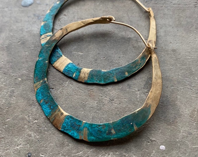 Verdigris Brass Hoop Earrings