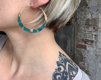 Verdigris Brass Hoop Earrings