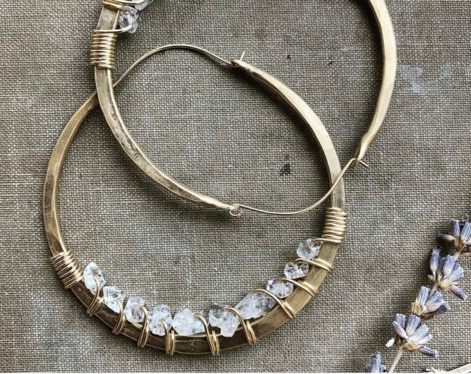 Large Hoop Earrings with Herkimer Diamonds