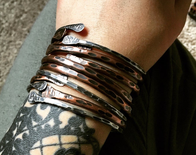 Oxidized Copper and Sterling Silver Bangle Bracelets