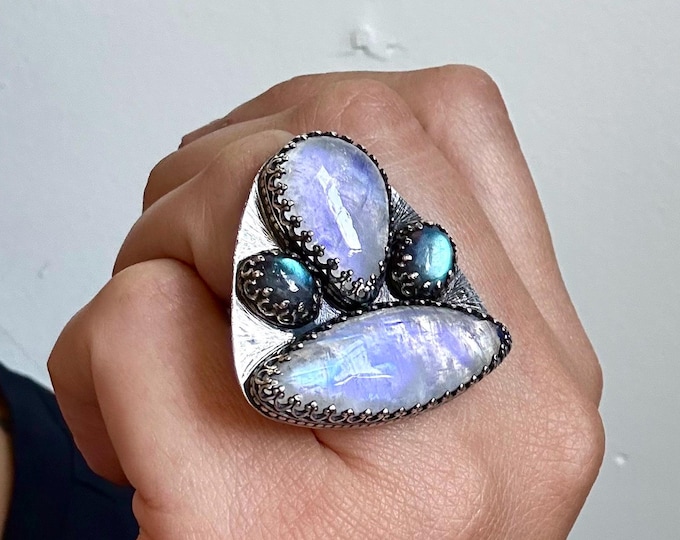 Moonstone and Labradorite Statement Ring