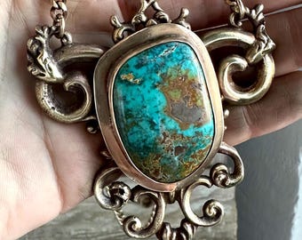 Turquoise and Brass Statement Necklace