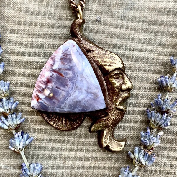 Moon Statement Ketting / Purple Agate / Man in the Moon / Fantasy Hanger / Antiek Messing / Daniellerosebean / Healing Stones / Tie Dye
