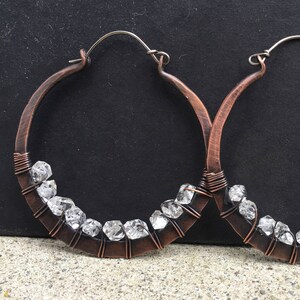 Copper Hoop Earrings / Herkimer diamond  / Hoop Earrings / Crystal Earrings / Large Hoop Earrings / Rustic Jewelry Daniellerosebean