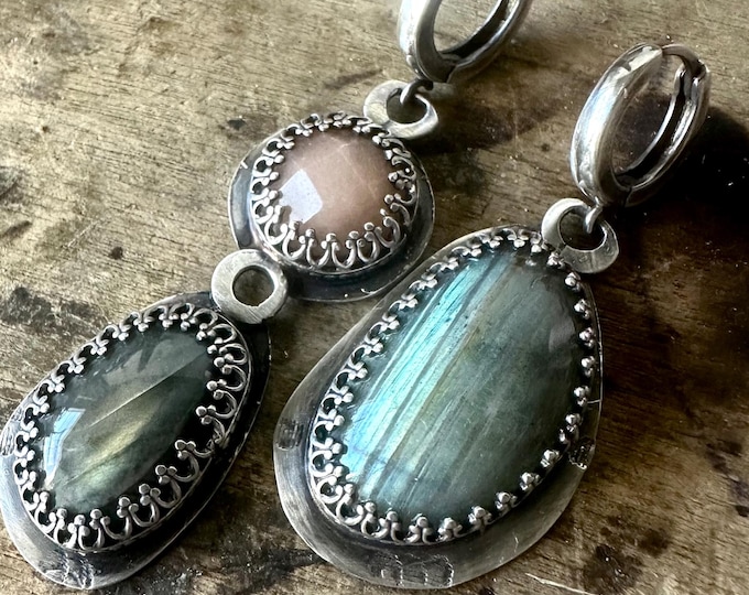 Asymmetrical Labradorite Sterling Silver Earrings