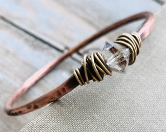 Herkimer Diamond Bracelet / Copper Bangle Bracelet / Copper Bracelet / Rustic Jewelry / Bangle / Healing Crystal / DanielleRoseBean