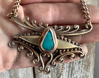 Turquoise and Brass Statement Necklace