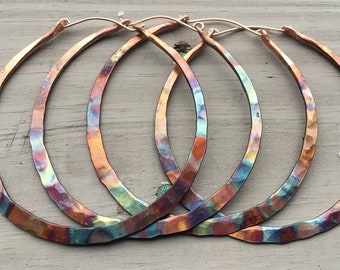 Copper Hoop Earrings / Rainbow / Custom Hoops / Hammered / Boho / Large / Small / Statement / Rustic Jewelry / Daniellerosebean / Hoop