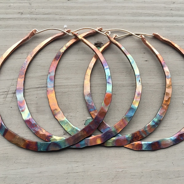 Copper Hoop Earrings / Rainbow / Custom Hoops / Hammered / Boho / Large / Small / Statement / Rustic Jewelry / Daniellerosebean / Hoop