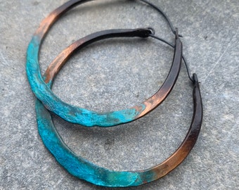 Copper Ombré Rustic Hoop Earrings
