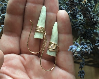 Real Antler Earrings Large Earrings Gold Earrings Wire Wrap Earrings Statement Earrings Daniellerosebean Dangle Earrings Drop Earrings