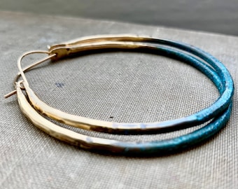 Brass Hoop Earrings / Large Hoops / Verdigris / Hammered Hoops /Thin Hoops / DanielleRoseBean / Custom Hoop Earrings / Boho Hoops