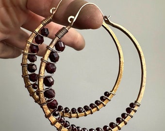 Garnet Hoop Earrings