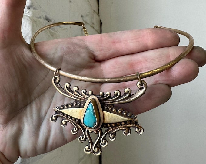 Turquoise and Brass Statement Necklace