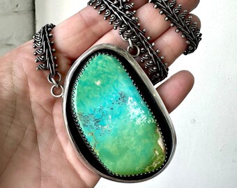 Kingman Turquoise Necklace / Sterling Silver / Heart Pendant / Statement Jewelry / Daniellerosebean / Rustic Jewellery / Boho / Green