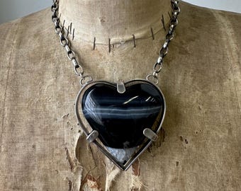 Black Agate Heart Statement Necklace