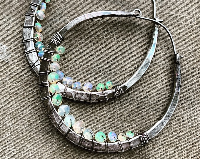 Sterling Silver & Opal Hoops