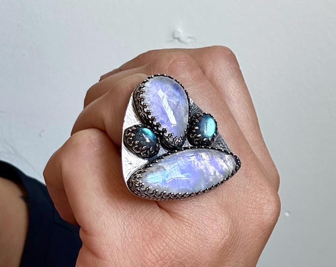 Moonstone and Labradorite Statement Ring