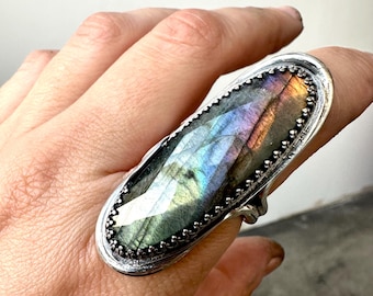 Rainbow Labradorite Statement Ring
