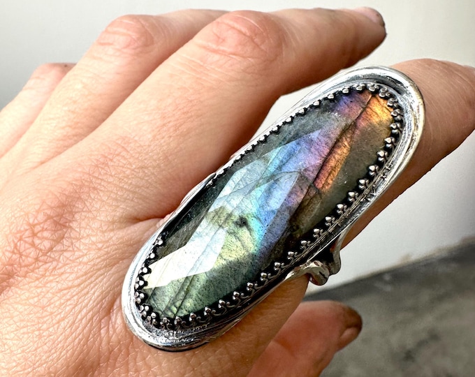 Rainbow Labradorite Statement Ring