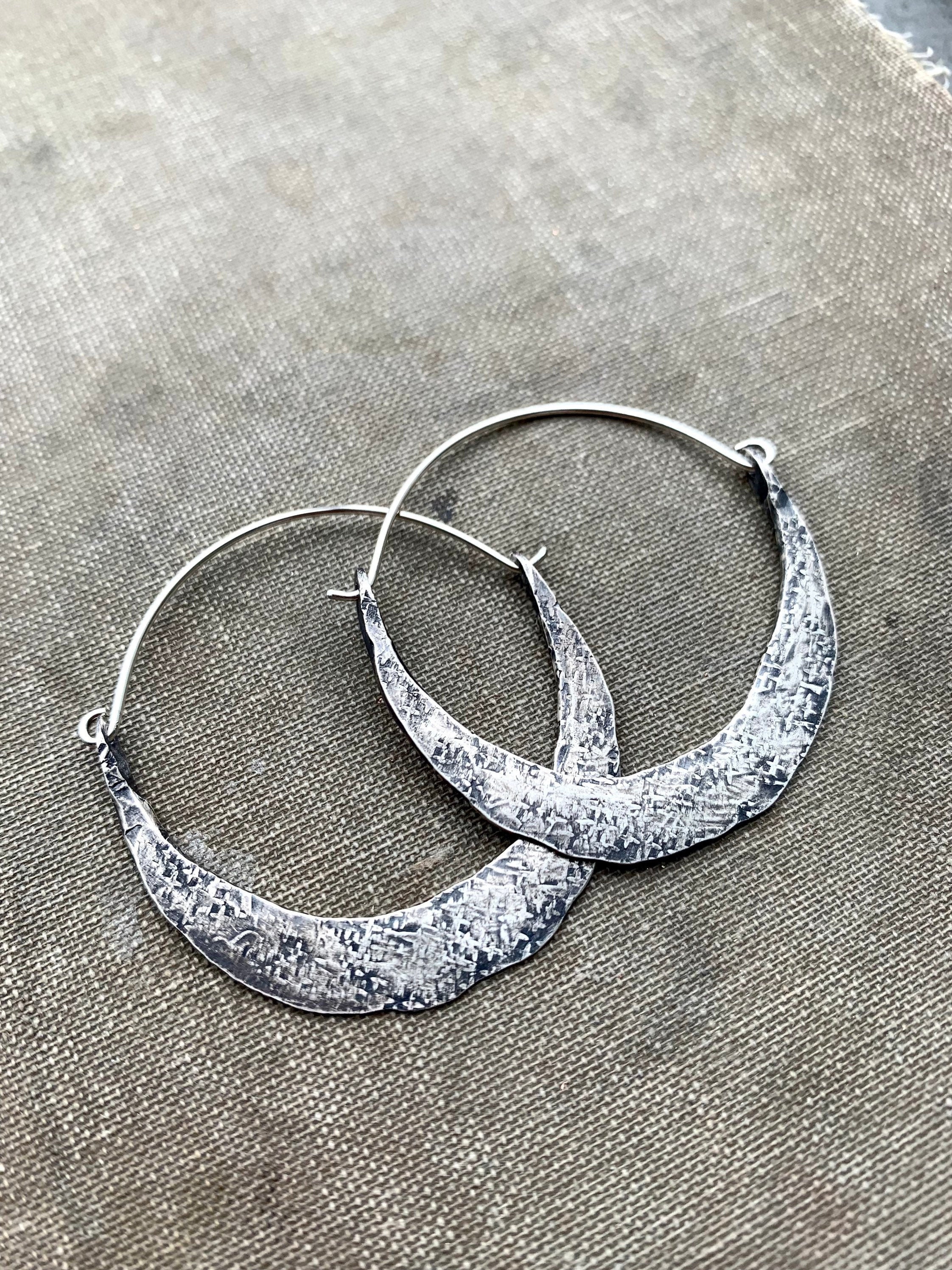 Sterling Silver Hoop Earrings Hammered Hoops Oxidzed Etsy