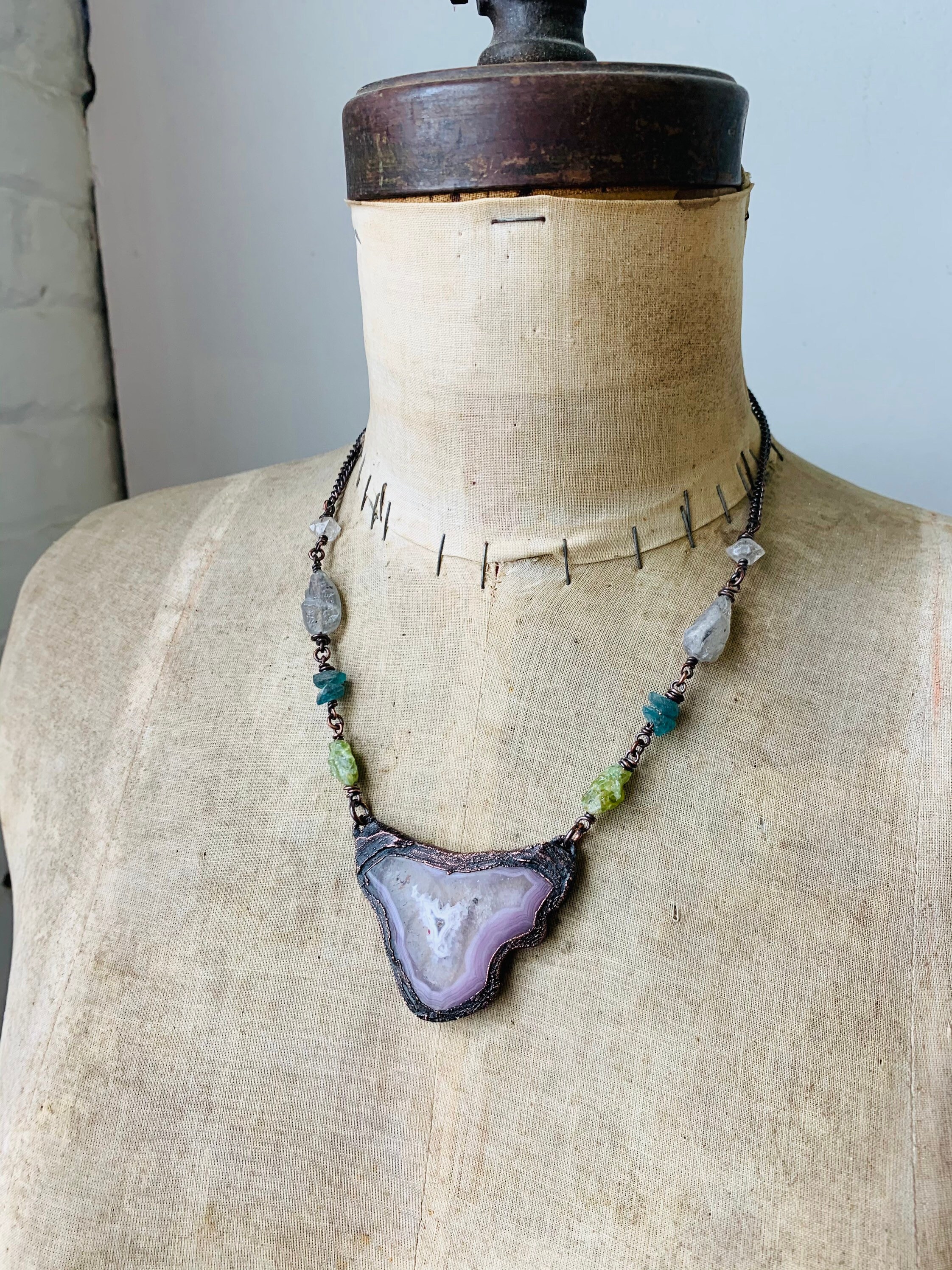 Made in The USA Natural Untreated Lacy Laguna Agate with 14Kgf Pendant 9961B