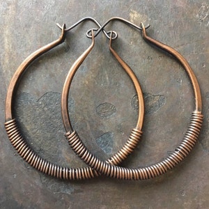 Copper Hoop Earrings Wire Wrap Hoops Copper Hoops Big Earrings Rustic Jewelry DanielleRoseBean Large Hoop Earrings Large Hoops