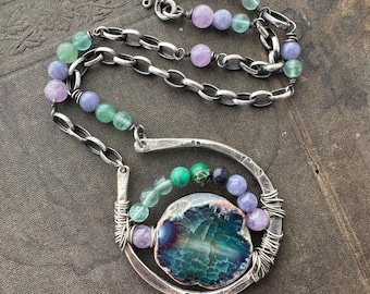 Ombre Gemstone Sterling Silver Pendant Necklace