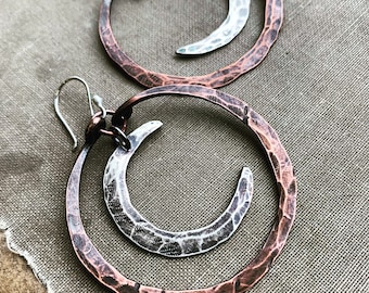 Mixed Metal Moon Earrings / Copper / Sterling Silver / Mixed Metal / Witchy / Boho / Crescent Moons / Hoop Earrings / DanielleRoseBean