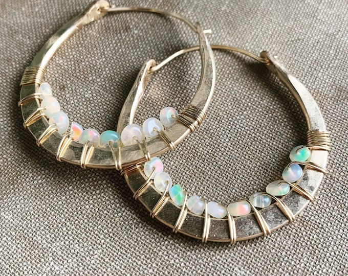 14k Gold Fill Hoop Earrings with opals