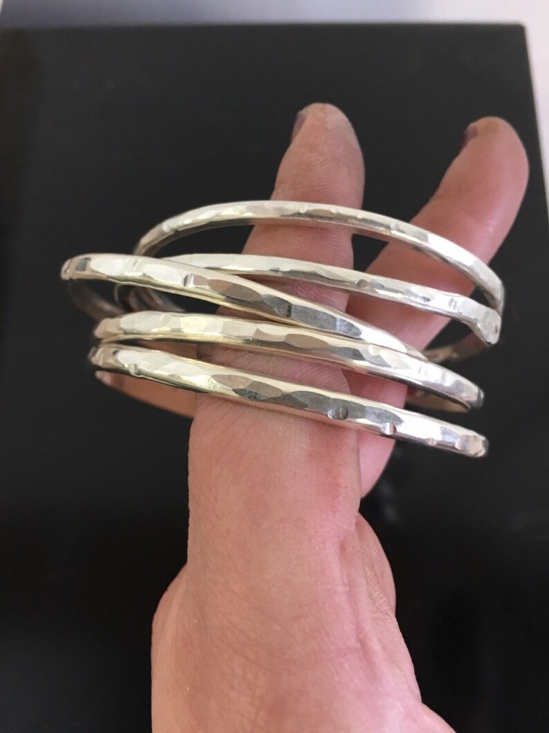 Hammered Sterling Silver Bangle Bracelets / Bracelet Stack / Etsy