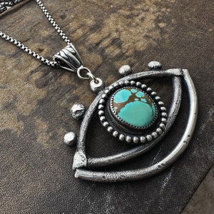 Kingman Turquoise Necklace / Sterling Silver / Evil Eye Pendant / daniellerosebean / Boho Necklaces / Statement Jewelry / talisman Jewell image 2