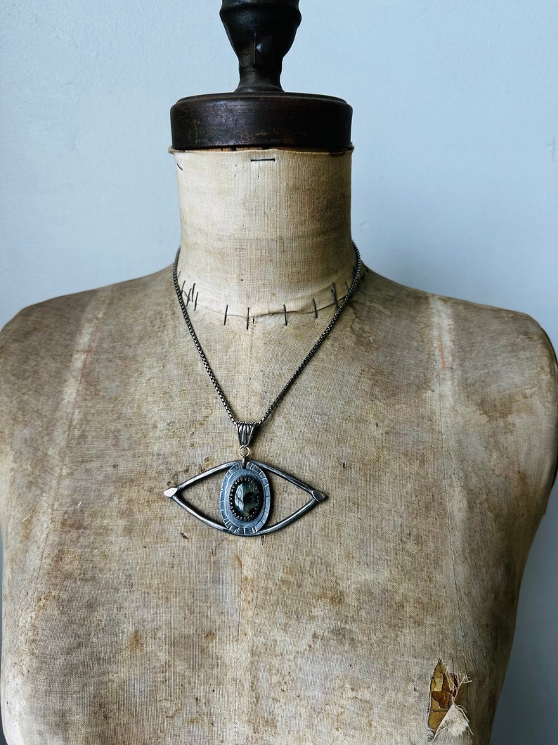 Evil Eye Statement Necklace / Sterling Silver Jewelry / Third Eye / Boho / Statement Jewellery / Healing Pendant / daniellerosebean / Pearl image 5