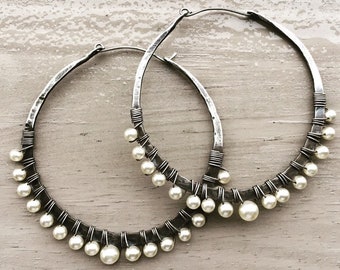 Ombre Pearl Sterling Silver Hoops