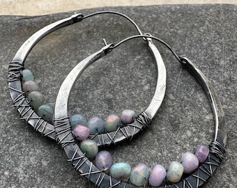 Lavender Opal Sterling Silver Hoop Earrings