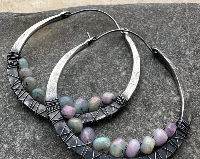 Lavender Opal Sterling Silver Hoop Earrings
