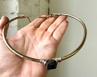 Brass Collar With Black Tourmaline