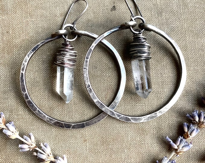 Quartz Dangle Hoop Earrings