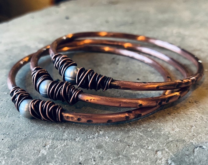 Copper Bangles with Pearls