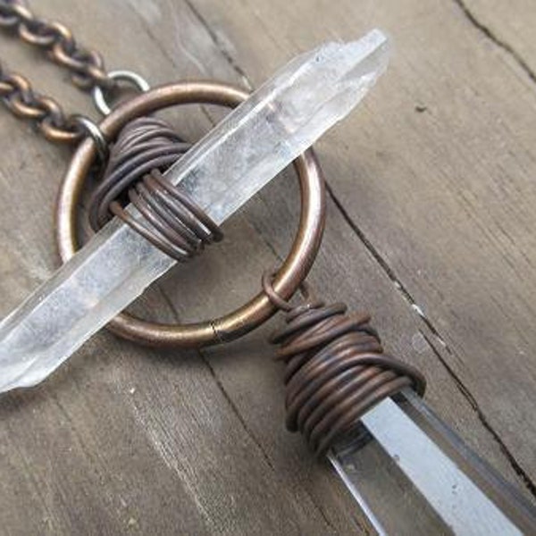 Quartz Long Necklace Statement Necklace Wire Wrap Necklace Rustic Jewelry DanielleRoseBean Long Crystal Necklace