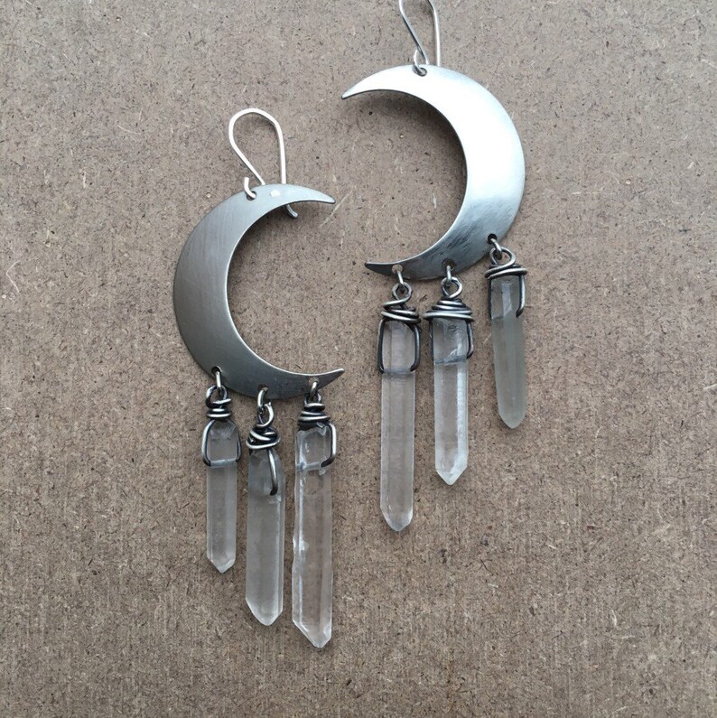 Moon Earrings Healing Crystal rainbow Dangle Earring Silver Earrings Daniellerosebean moon Raw Crystals Black Friday
