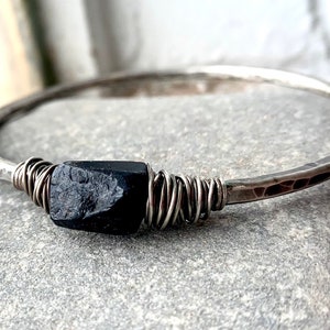 Sterling Silver Bracelet /Bangle Bracelet /Raw Gemstone / Rustic Jewelry /Black Tourmaline / Silver Bangle / DanielleRoseBean / Silver image 3