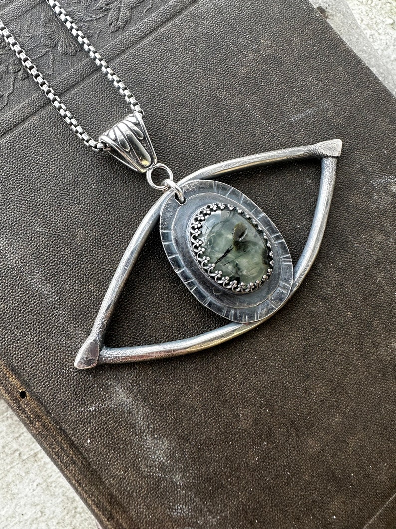 Evil Eye Statement Necklace / Sterling Silver Jewelry / Third Eye / Boho / Statement Jewellery / Healing Pendant / daniellerosebean / Pearl image 7