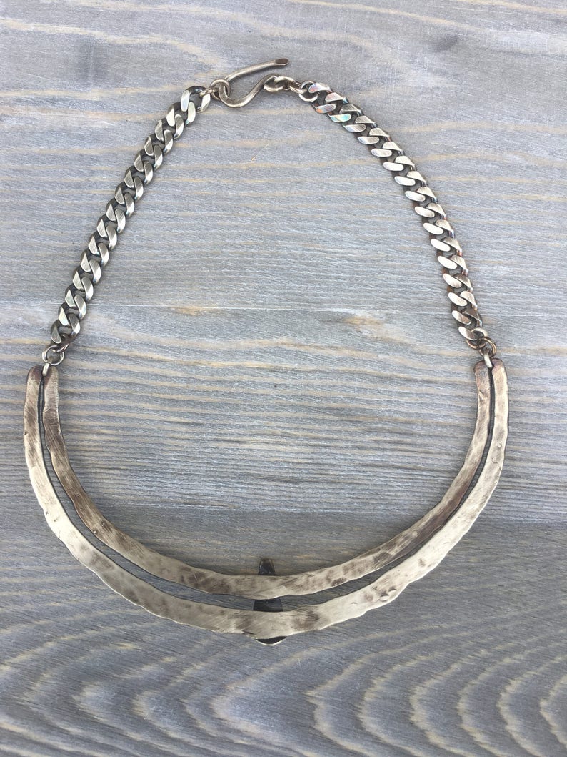 Hammered Oxidized Sterling Silver Collar Necklace / Rustic - Etsy