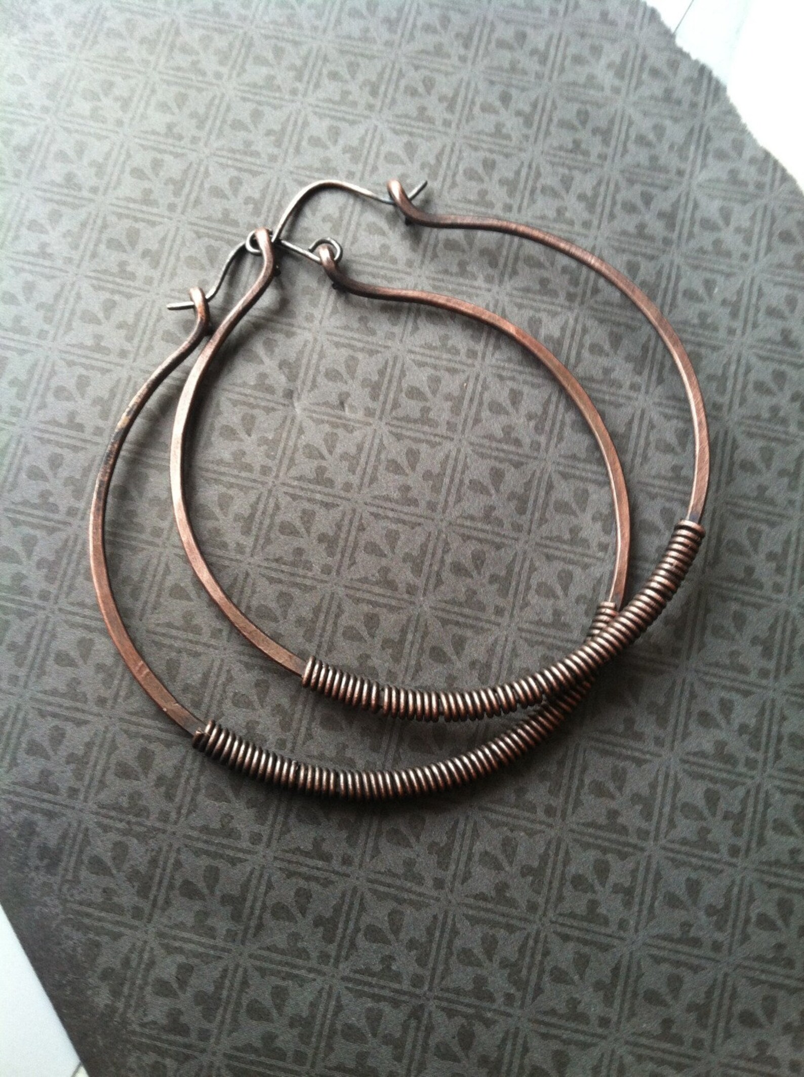 Copper Hoop Earrings Wire Wrap Hoops Copper Hoops Big Earrings Etsy