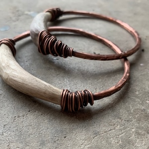 Real Deer Antler Bangle Bracelet / Copper Bracelets / Rustic Jewelry / Wire Wrapped / Boho Tribal / Unisex Jewelry / daniellerosebean /