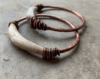 Real Deer Antler Bangle Bracelet / Copper Bracelets / Rustic Jewelry / Wire Wrapped / Boho Tribal / Unisex Jewelry / daniellerosebean /