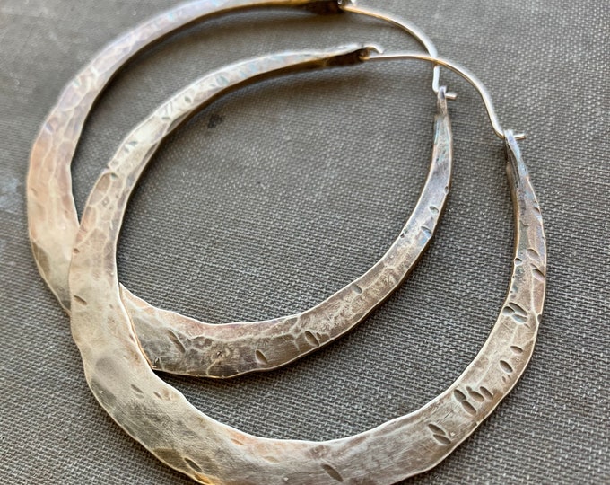 Thick Brass Hammered Hoop Earrings