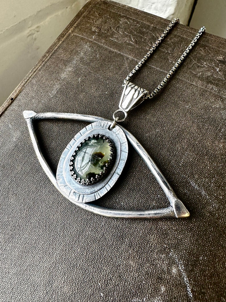 Evil Eye Statement Necklace / Sterling Silver Jewelry / Third Eye / Boho / Statement Jewellery / Healing Pendant / daniellerosebean / Pearl image 1